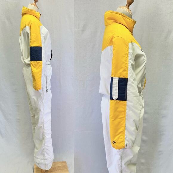 Roffe vintage white/yellow one piece belted snowmobile snow bib snowsuit size XL - Picture 3 of 16